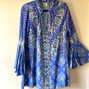 Free People Blue Printed Mini Dress